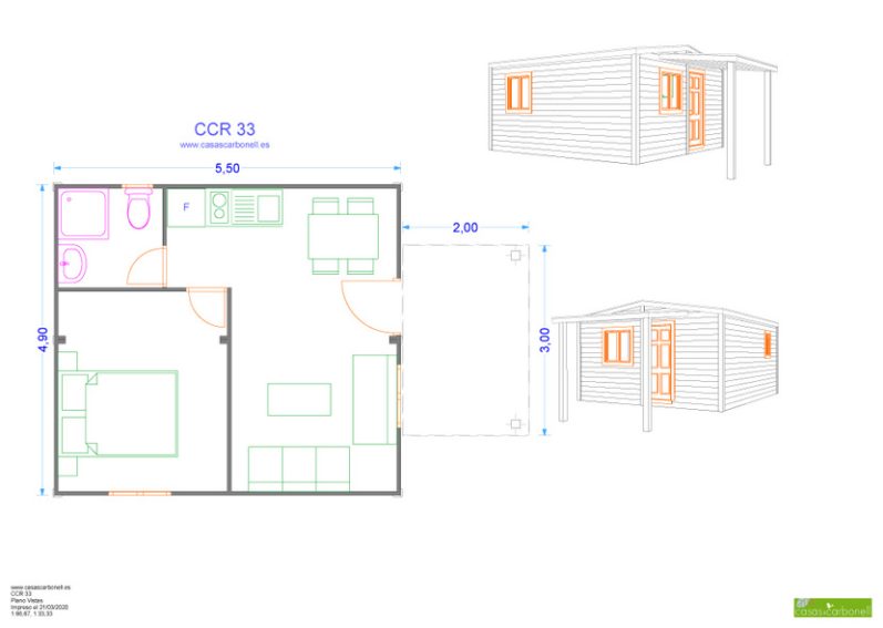 Plano de una vivienda con distribución de espacios y medidas indicadas.