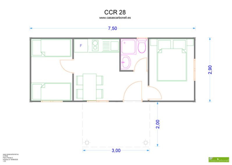 Plano de una vivienda con distribución de espacios y medidas en metros.