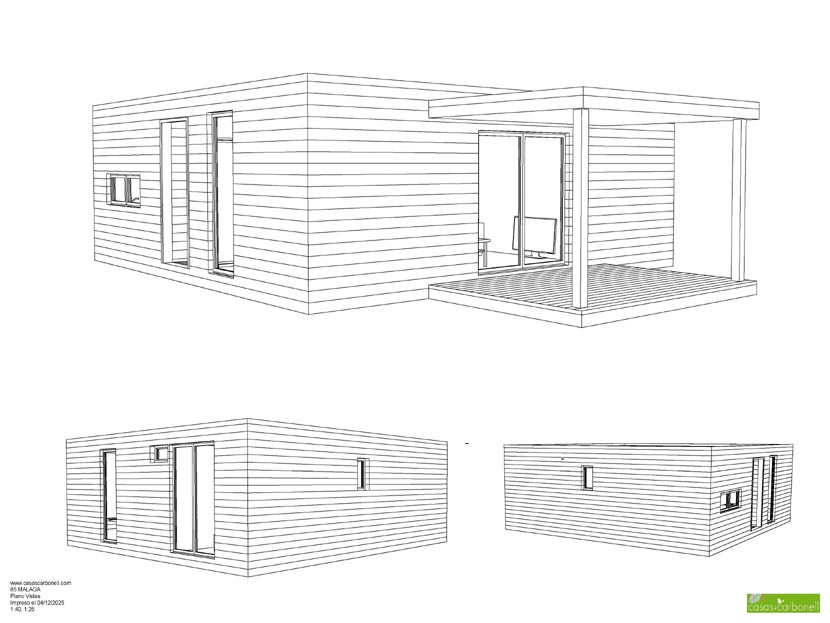 Diseño arquitectónico en perspectiva de una casa moderna, con terrazas y ventanas.