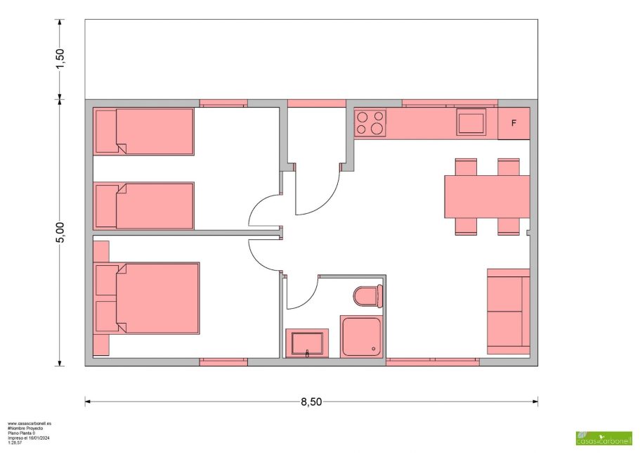 Oferta casas de madera, plano de planta